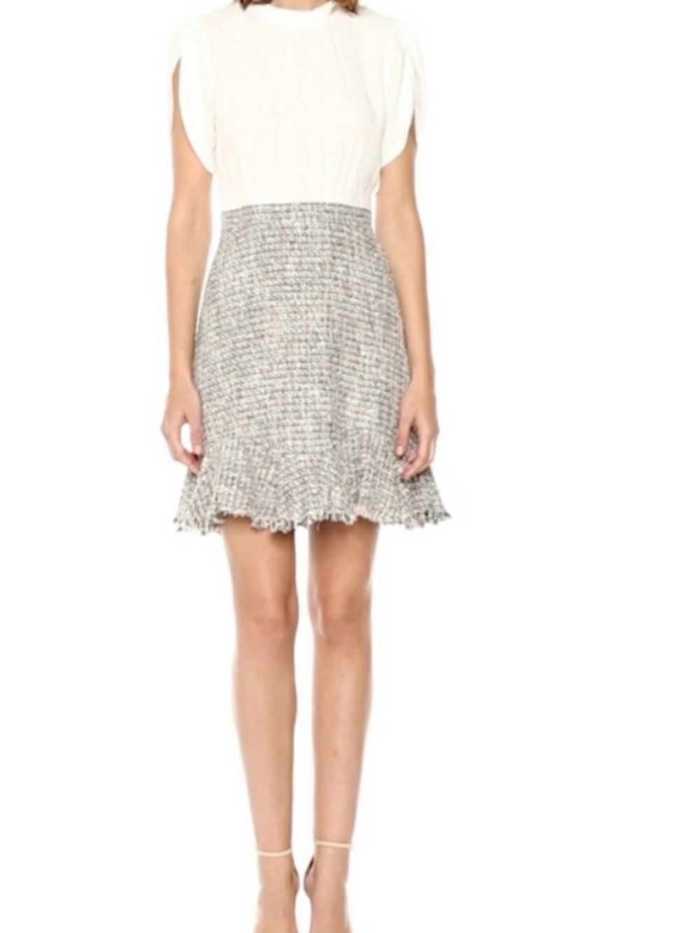 Rebecca Taylor Gray Tweed with Petal Sleeves Dress
